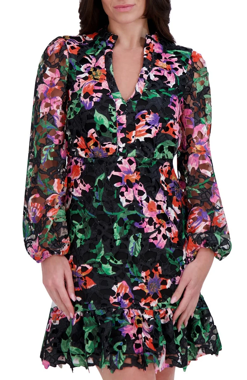 Printed Lace Long Sleeve Minidress