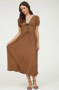 Puff Sleeve A-Line Midi Dress