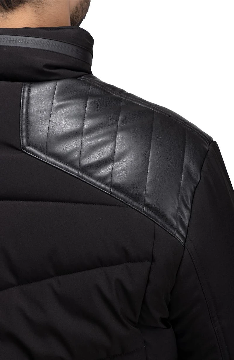 Faux Leather Trim Puffer Jacket
