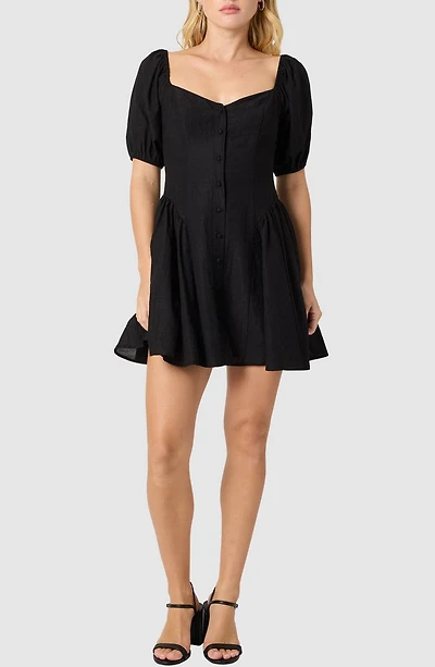 Puff Sleeve Button Front Dress