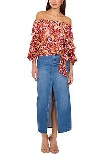 Paisley Off the Shoulder Bubble Sleeve Top