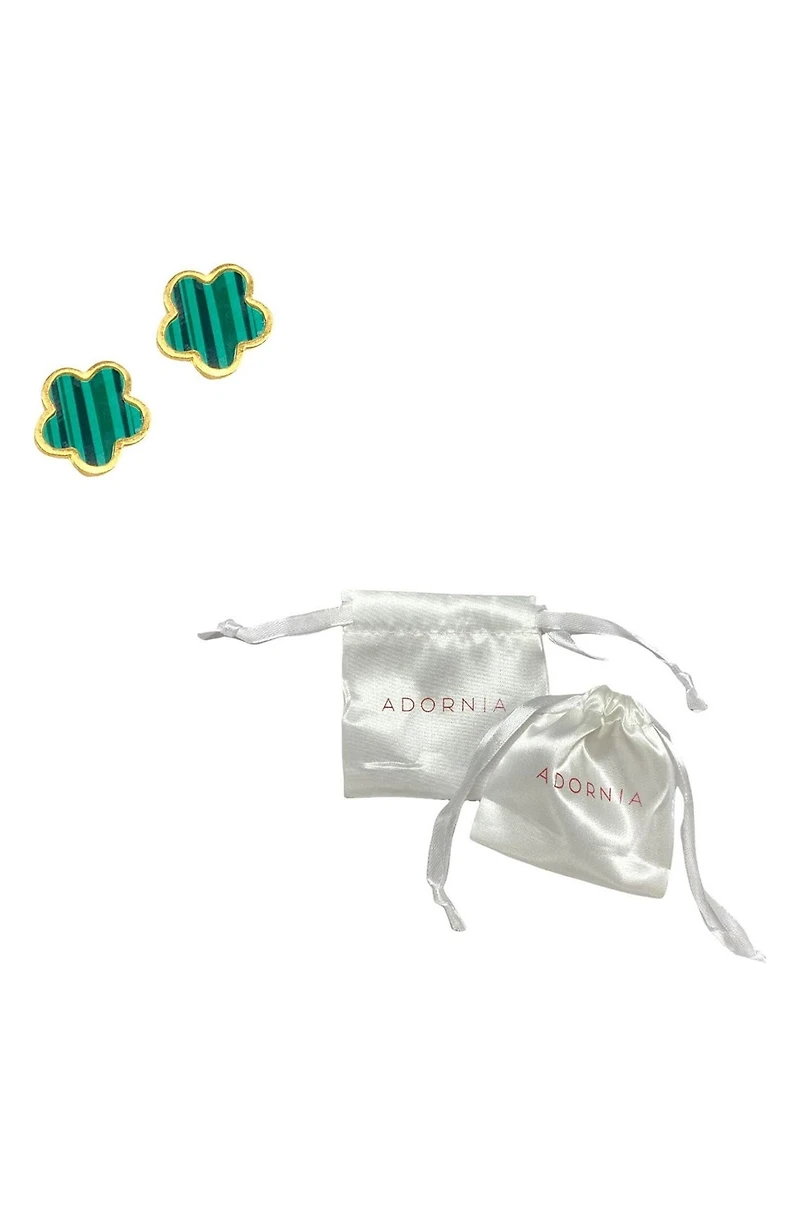 14K Gold Plated Clover Stud Earrings