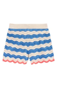 Kids' Stripe Pointelle Stitch Cotton Sweater Shorts