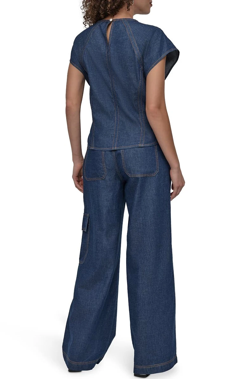 Contrast Stitch Denim Top