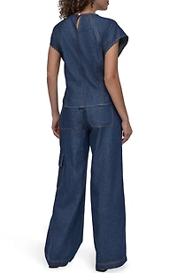 Contrast Stitch Denim Top