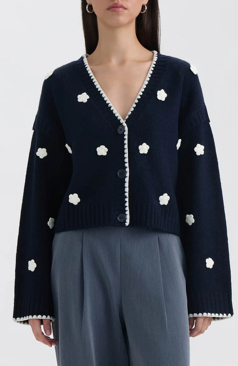 Crochet Flower V-Neck Cardigan