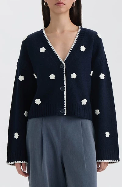 Crochet Flower V-Neck Cardigan