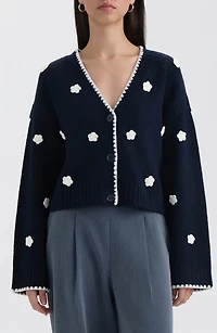 Crochet Flower V-Neck Cardigan