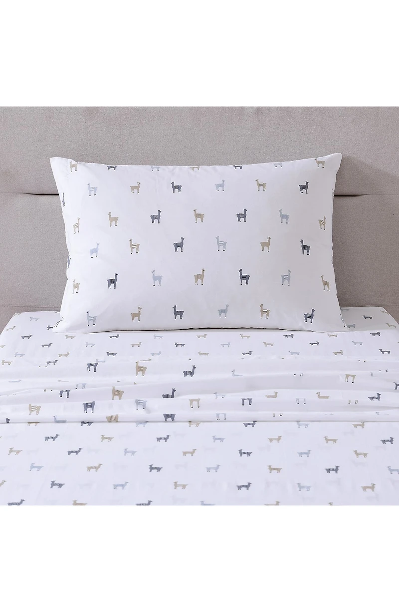 Llama Print 200 Thread Count Cotton Percale Sheet Set