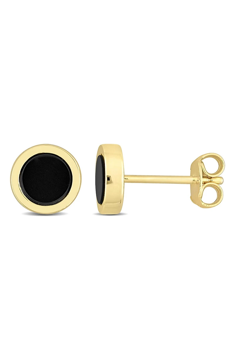 Men's Black Onyx Round Stud Earrings