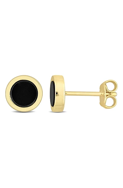 Men's Black Onyx Round Stud Earrings