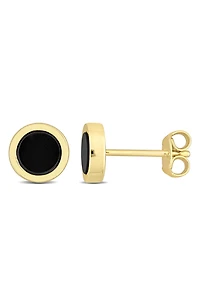 Men's Black Onyx Round Stud Earrings