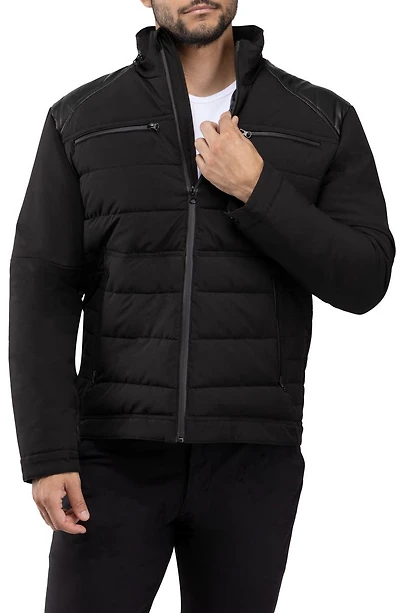 Faux Leather Trim Puffer Jacket