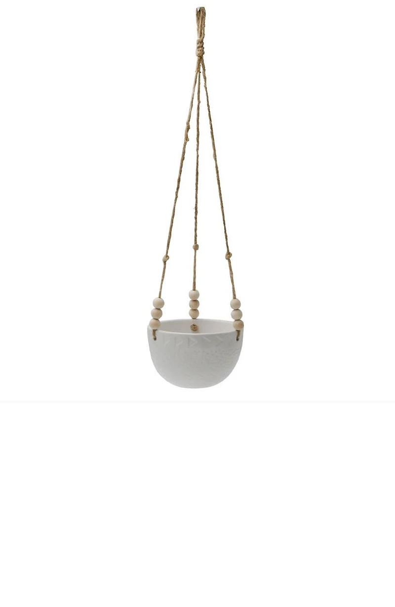 Matte White Caveman Ceramic Hanging Planter