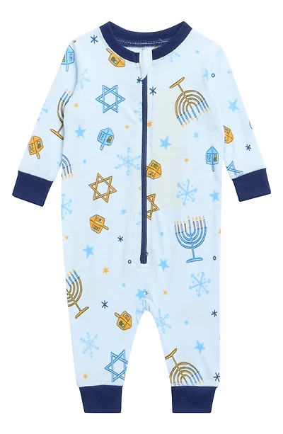 Matching Family Hanukkah Print Fitted One-Piece Pajamas