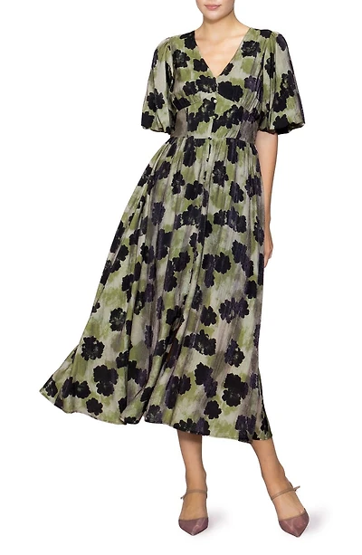 Bubble Sleeve Fit & Flare Midi Dress