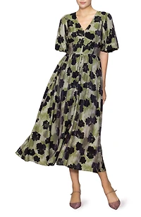 Bubble Sleeve Fit & Flare Midi Dress