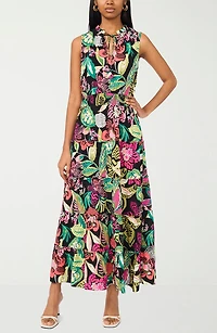 Tie Keyhole Sleeveless Tiered Maxi Dress