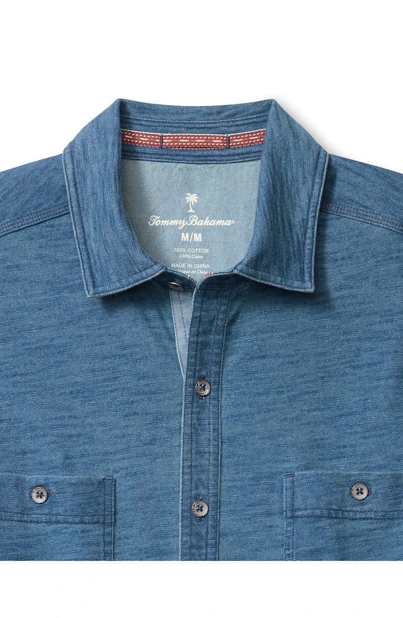 Indigo Harbor Slub Cotton Button-Up Shirt