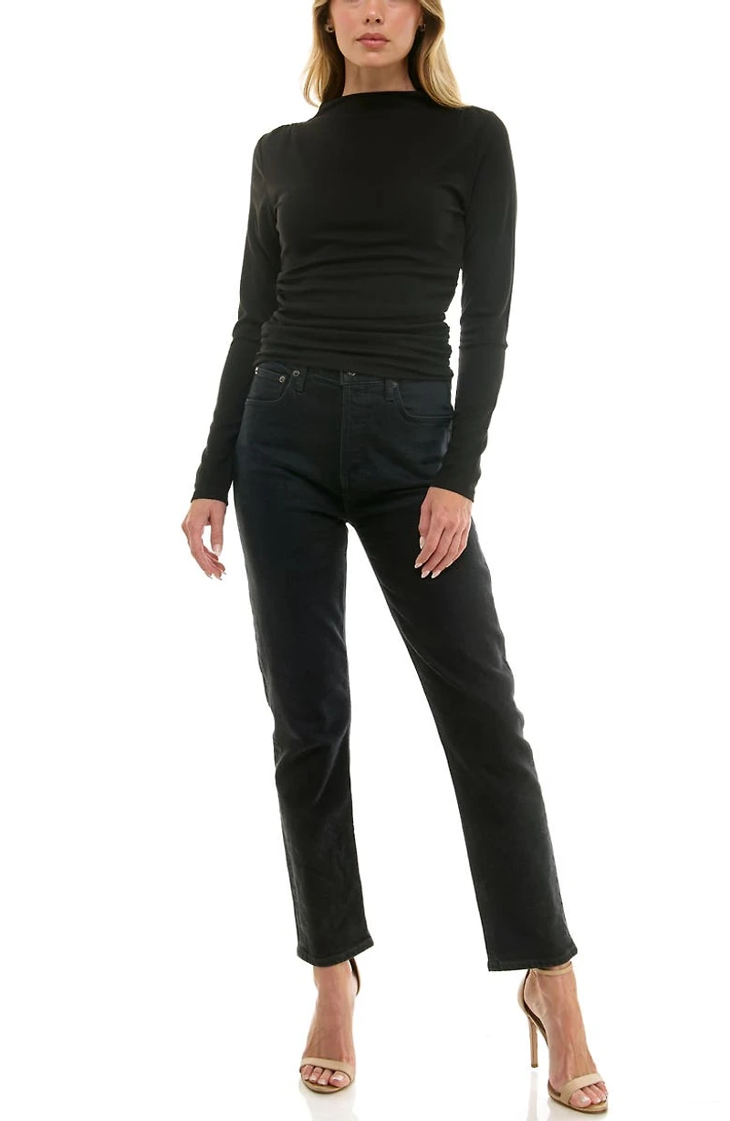 Long Sleeve Mock Neck Rib Knit Top