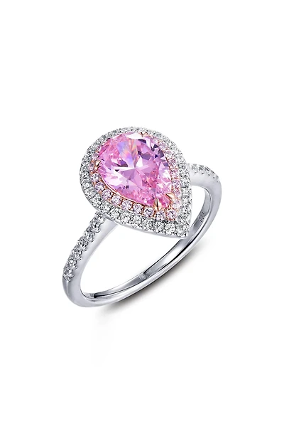 Double Halo Pear Cut Simulated Diamond Ring