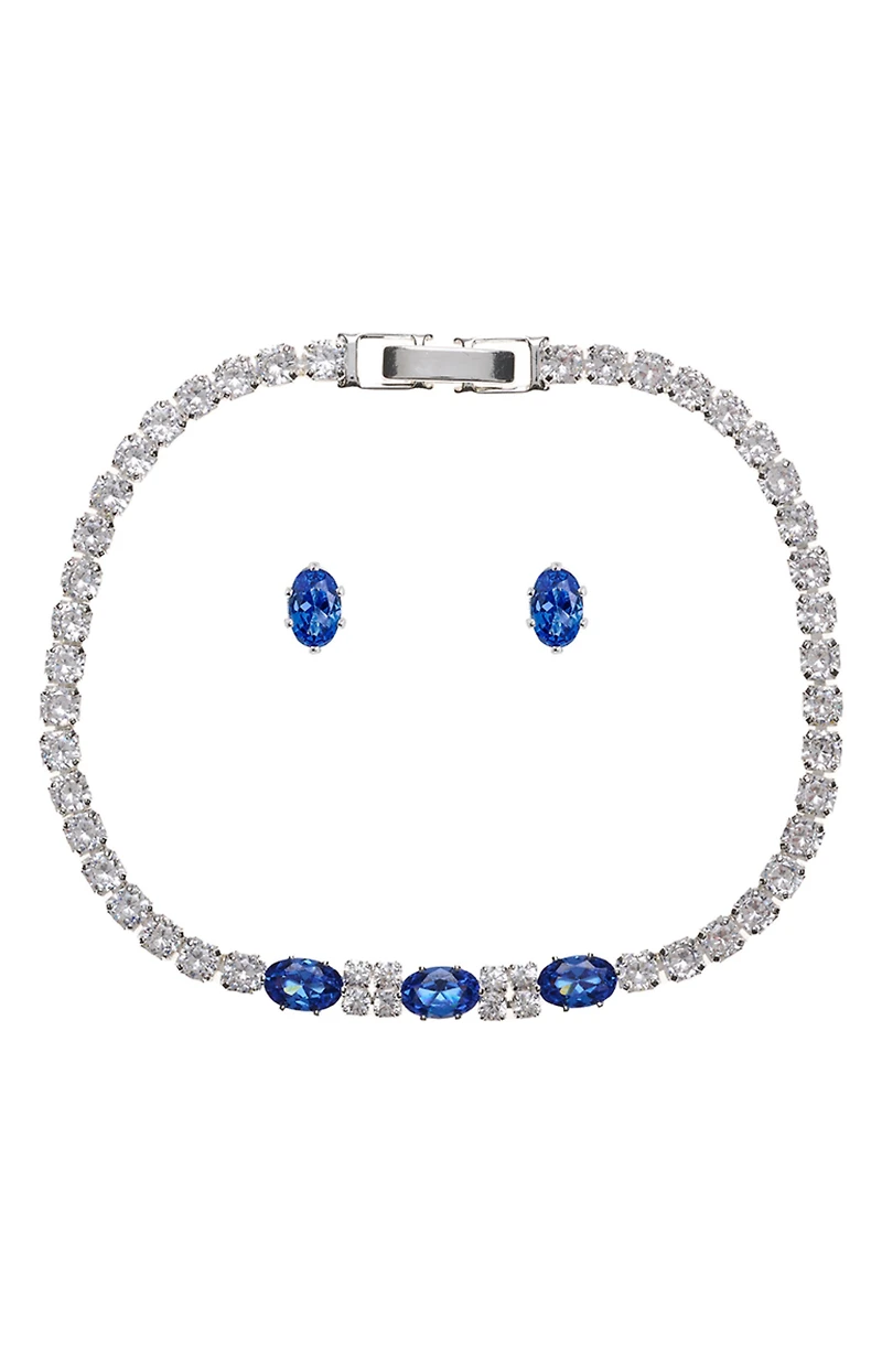 Cubic Zirconia Tennis Bracelet & Stud Earrings Set