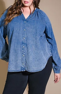 Long Sleeve Washed Denim Top