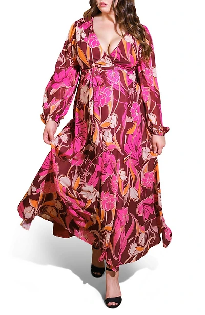 Long Sleeve Tiered Maxi Wrap Dress