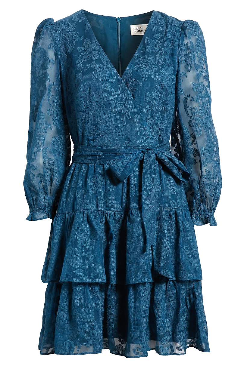 Long Sleeve Tiered Faux Wrap Dress
