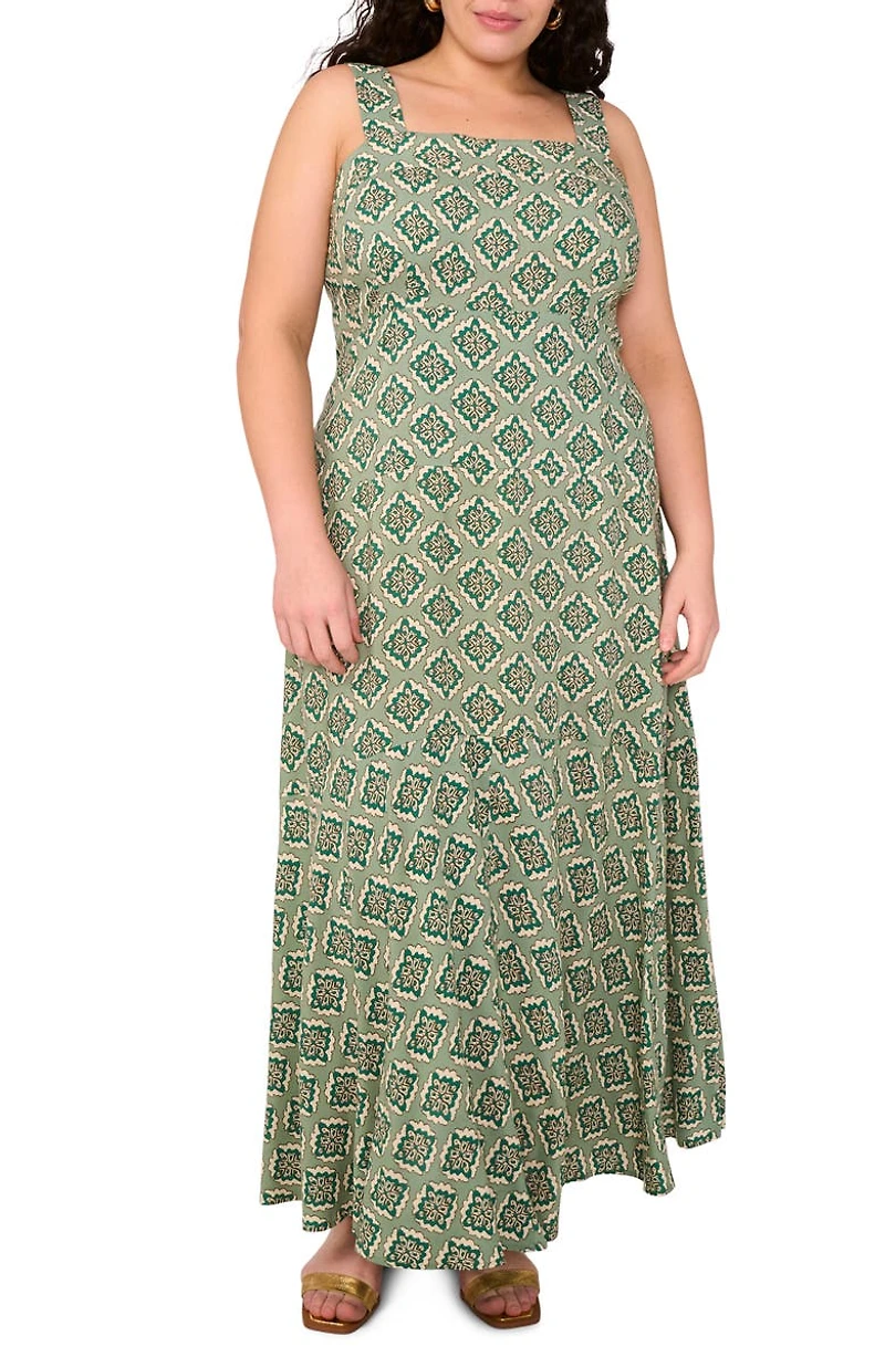 Medallion Print Wide Strap Maxi Dress