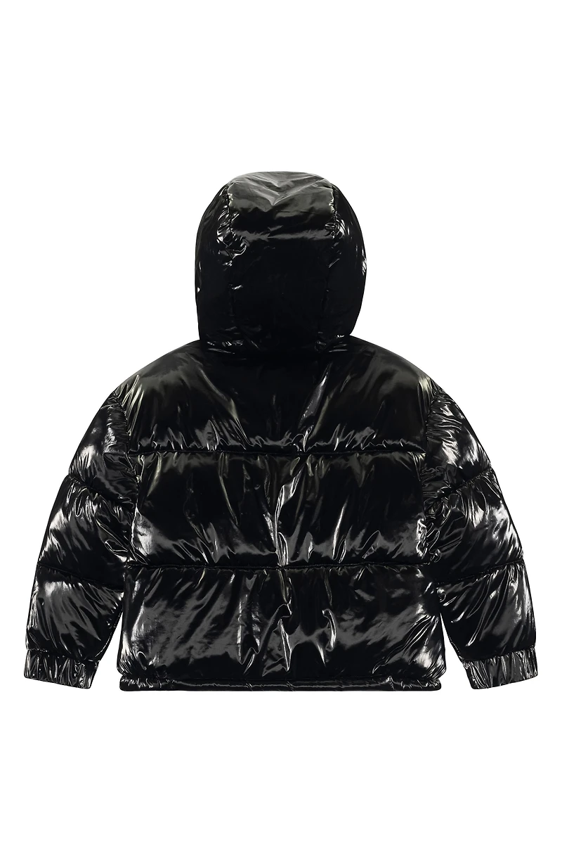 Kids' Shimmer Cargo Pocket Faux Shearling Hooded Puffer Jacket