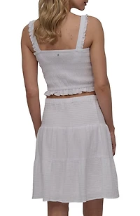 Ruffle Strap Smocked Cotton Crop Top