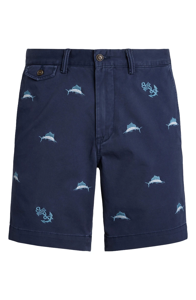 Embroidered Stretch Twill Shorts
