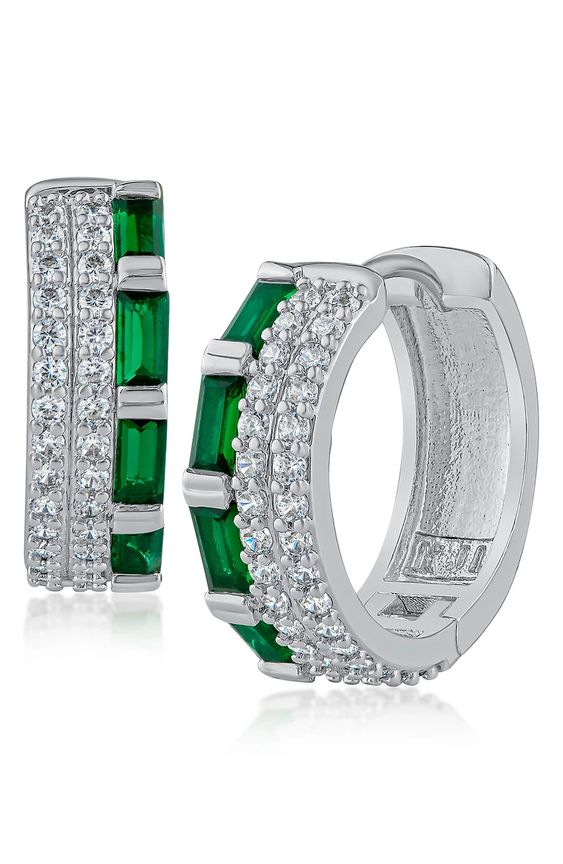 Cubic Zirconia Triple Row Huggie Hoop Earrings