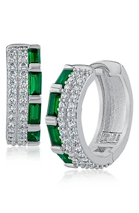 Cubic Zirconia Triple Row Huggie Hoop Earrings