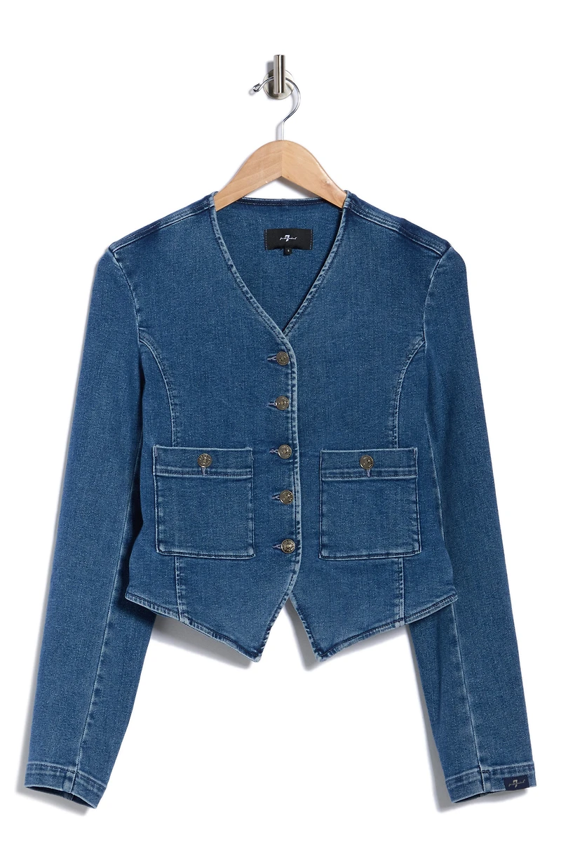 Collarless Denim Jacket