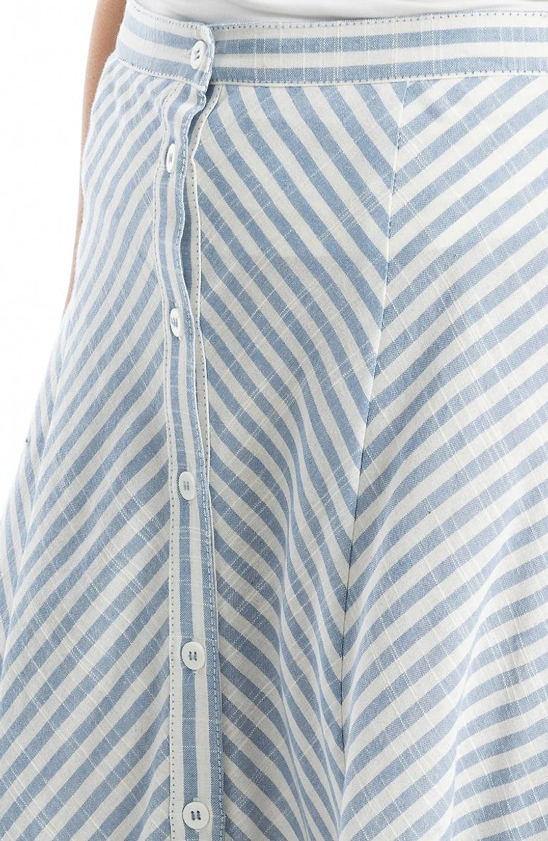 Yarn Dyed Button Front Maxi Skirt