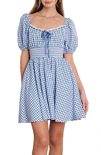 Gingham Puff Sleeve Minidress