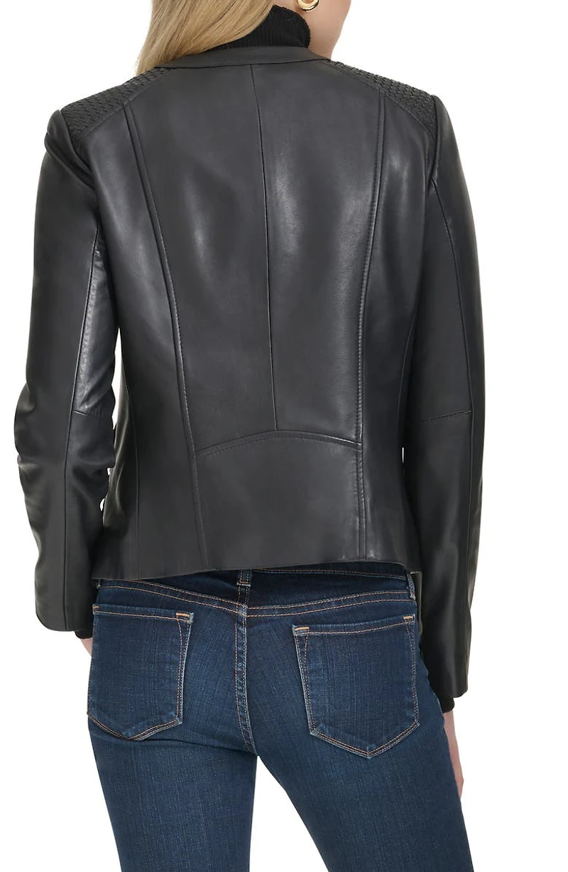 Woven Detail Leather Jacket