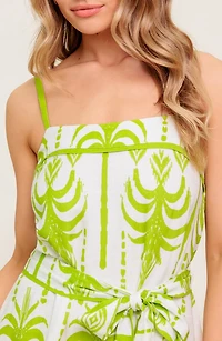 Abstract Frond Belted Linen Minidress