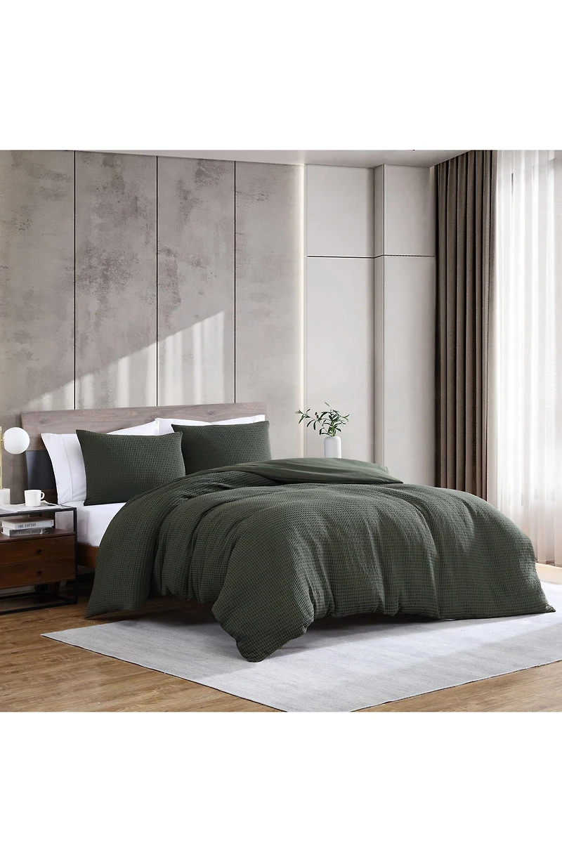 Solid Waffle Knit Duvet Cover & Sham Set