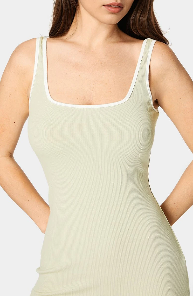 Contrast Square Neck Ribbed Maxi Tank Dress