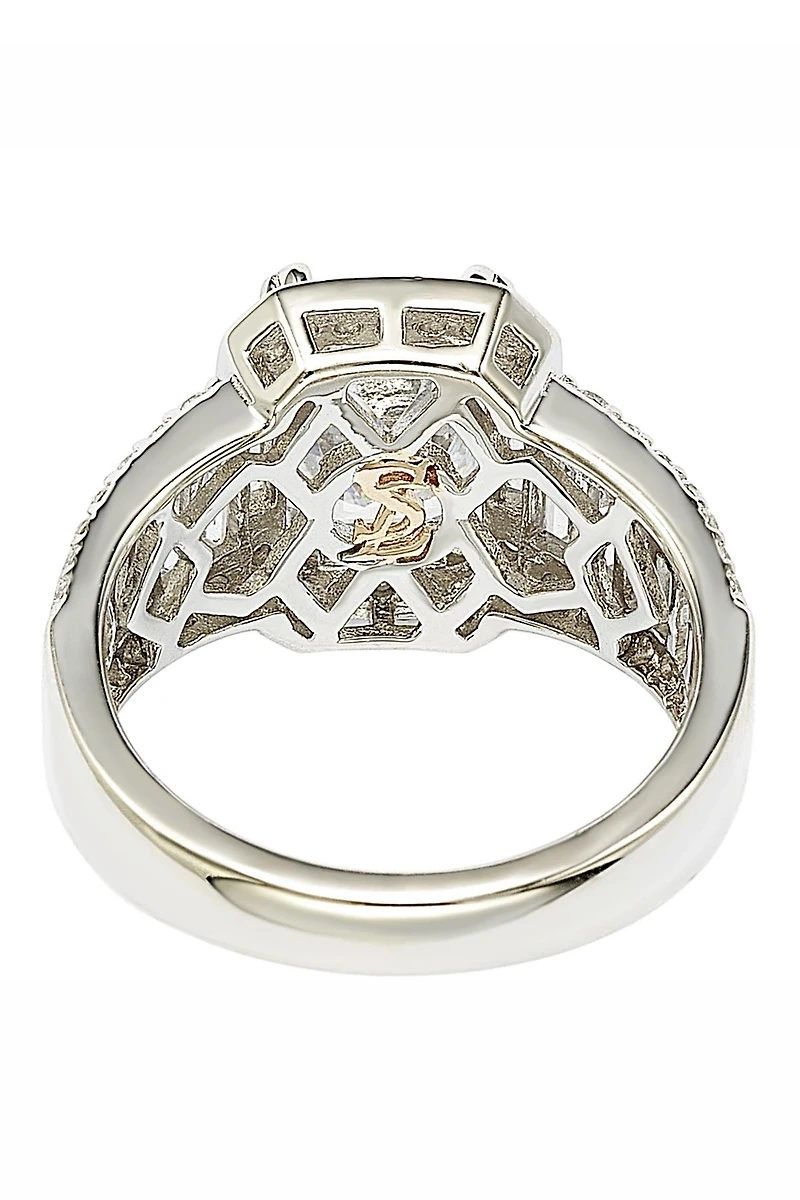 Sterling Silver Emerald-Cut & Round-Cut Cubic Zirconia Engagement Ring