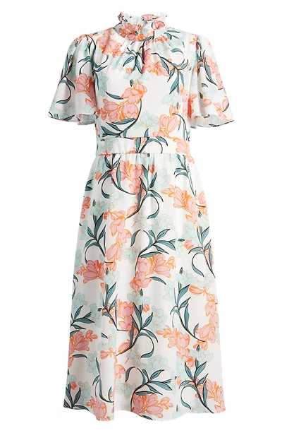 Floral Print Flutter Sleeve Midi Dress
