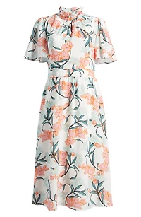 Floral Print Flutter Sleeve Midi Dress