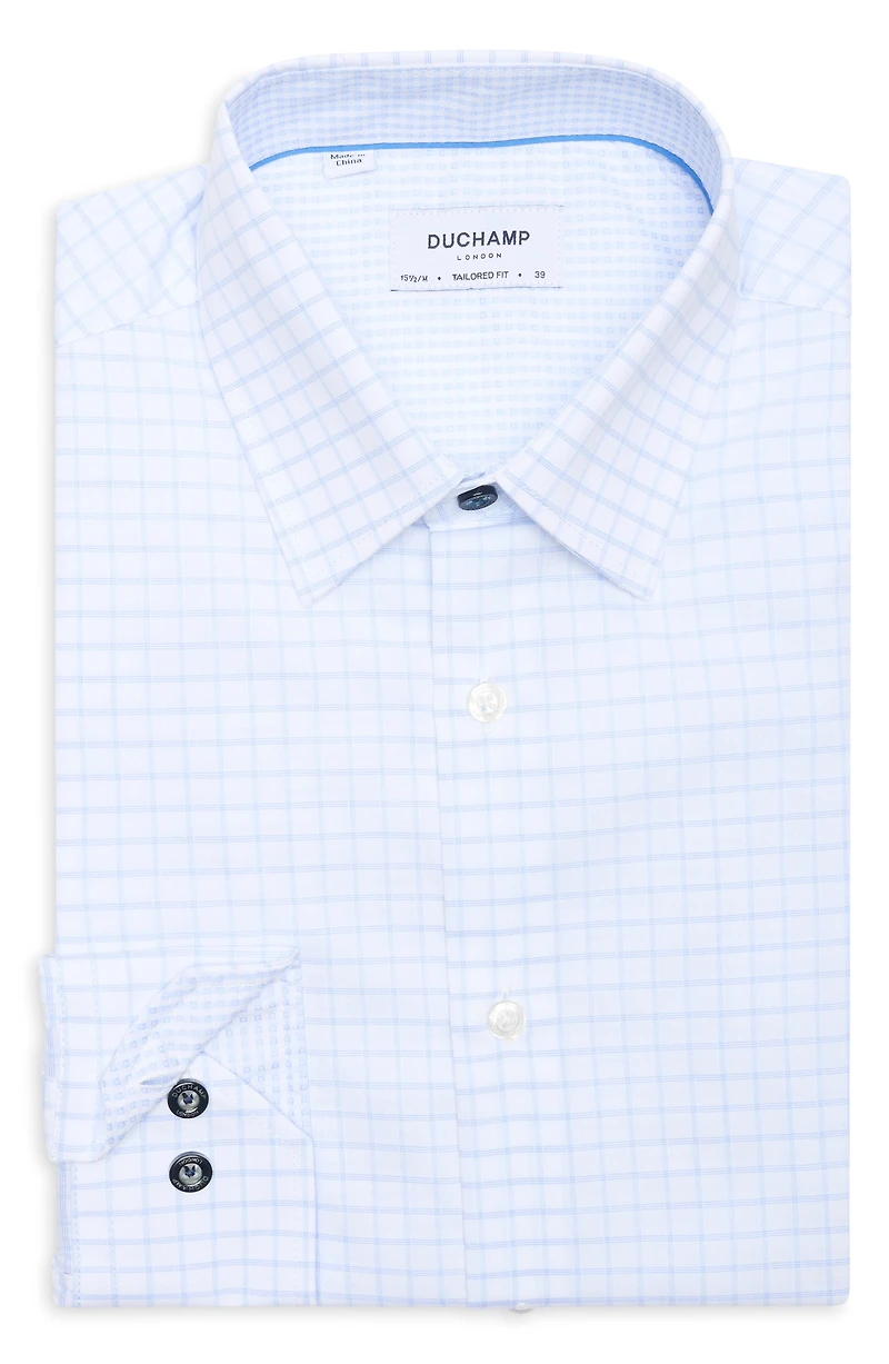 Tailored Fit Check Stretch Cotton Dress Shirt