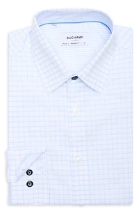 Tailored Fit Check Stretch Cotton Dress Shirt