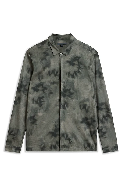 Camellia Tie Dye Slub Knit Linen Button-Up Shirt