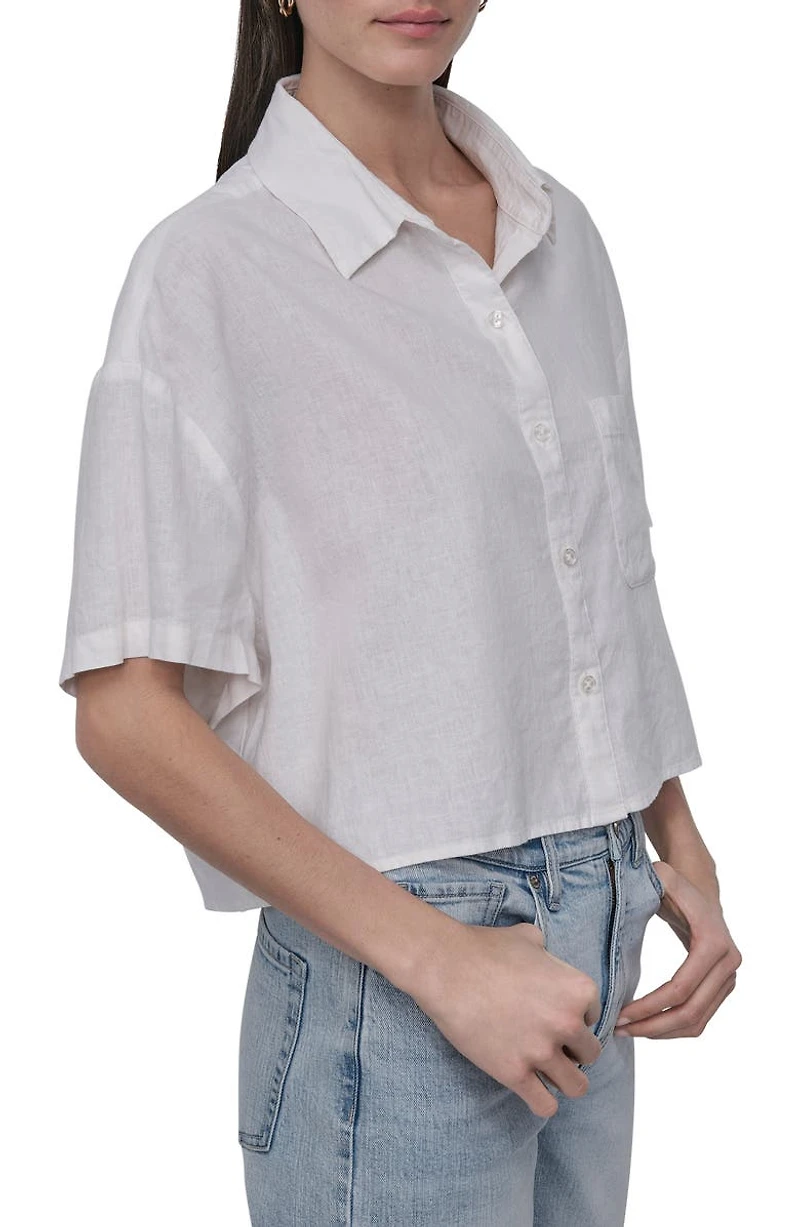 Oversize Linen Blend Crop Button-Up Shirt