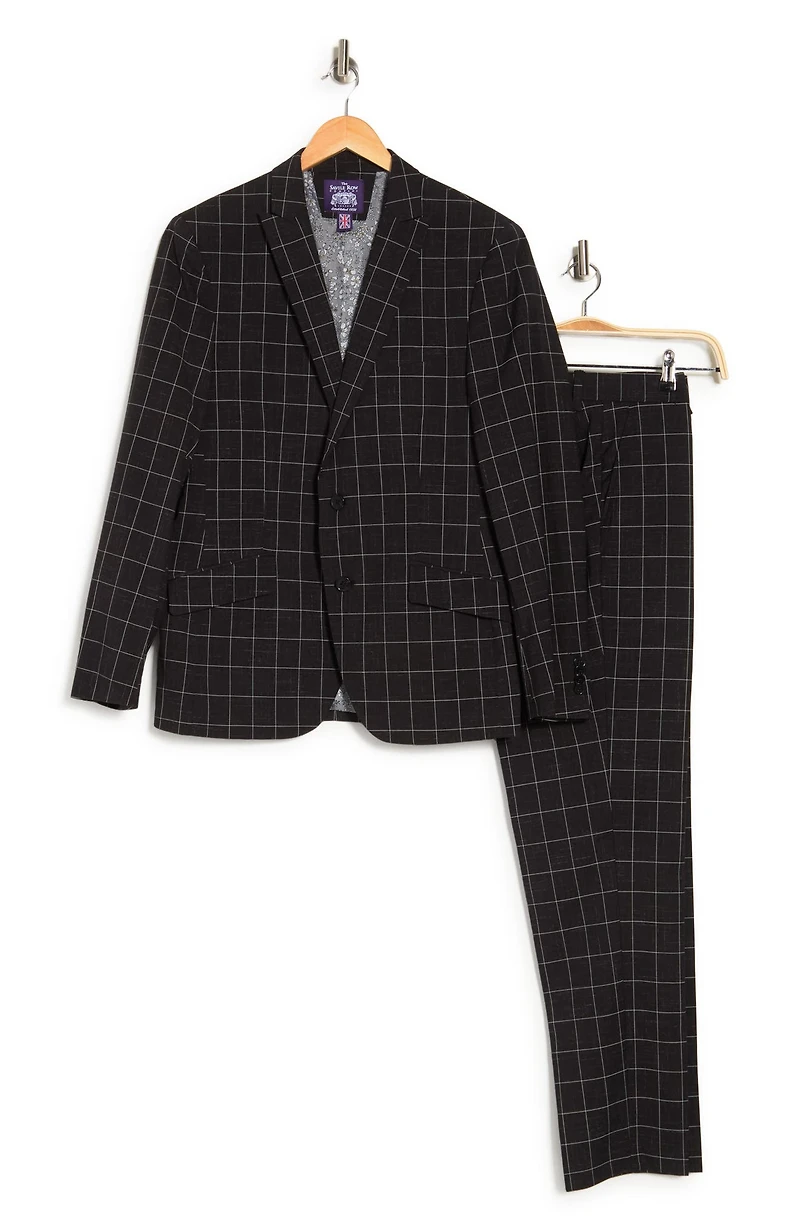 Black Windowpane Plaid Two Button Peak Lapel Suit